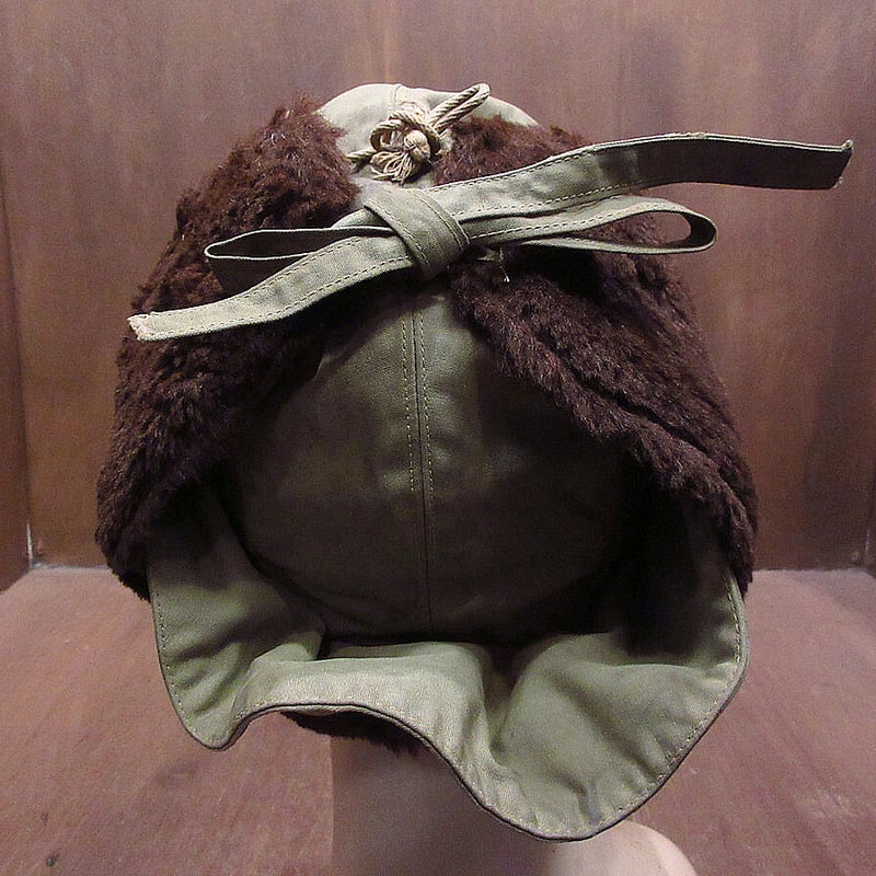ビンテージ40's50's○ミリタリーアルパカパイルフライトキャップ