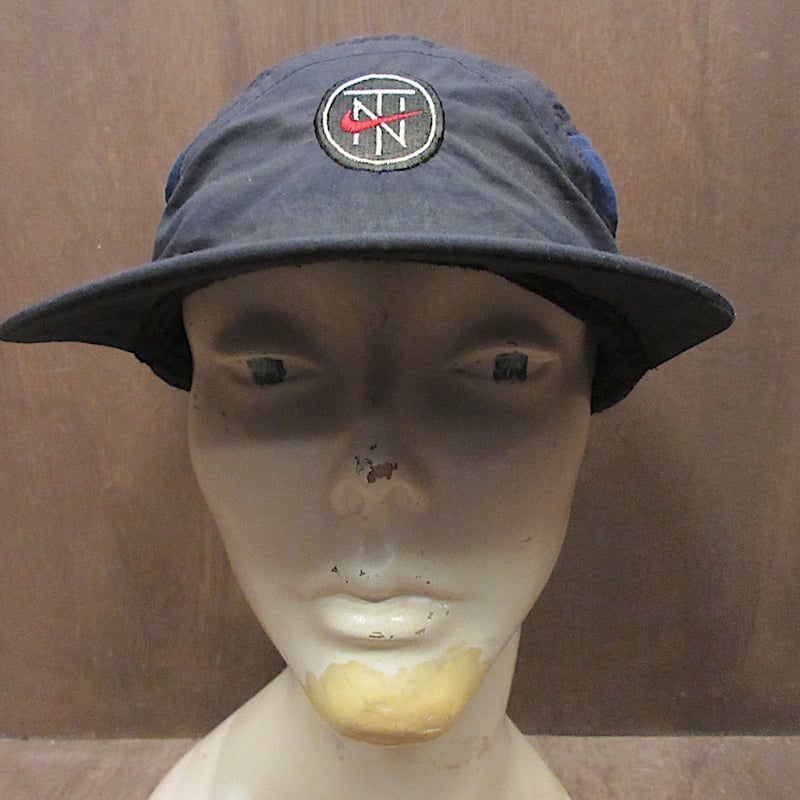 vintage 90s NIKE ナイロンキャップ ビンテージ90's○NIKE耳当て付き裏フリースナイロンキャップ黒