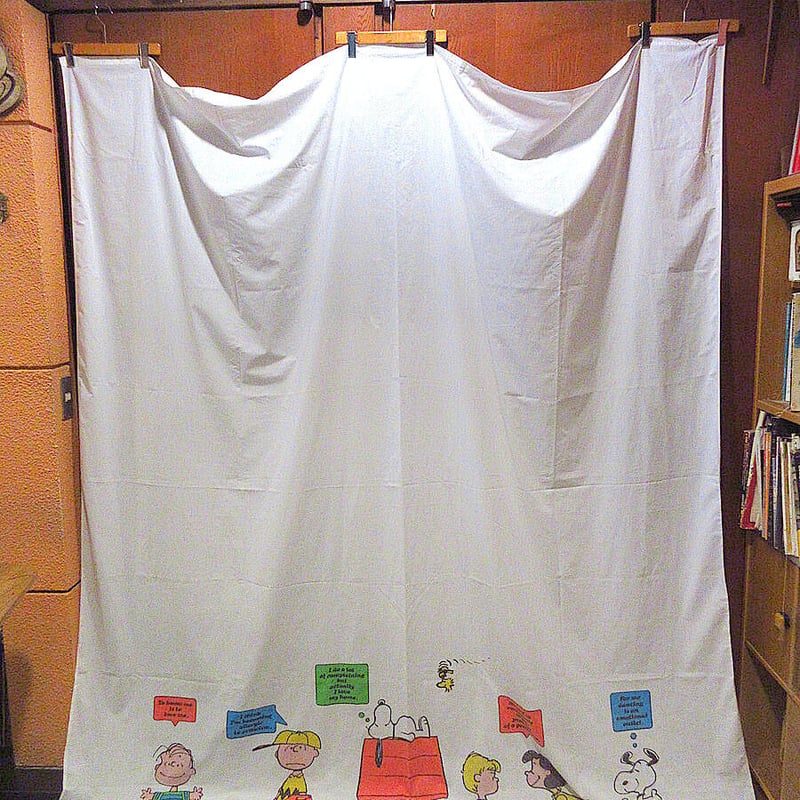 スヌーピー ヴィンテージベッドシーツ ビンテージ70's○Stevens UTICAピーナッツ柄ベッドシーツsize 235.5cm