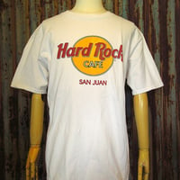 ビンテージ90’s●Hard Rock CAFE SAN JUANプリントTシャツ白size L●230904k5-m-tsh-ot 1990sハードロックカフェメンズ古着