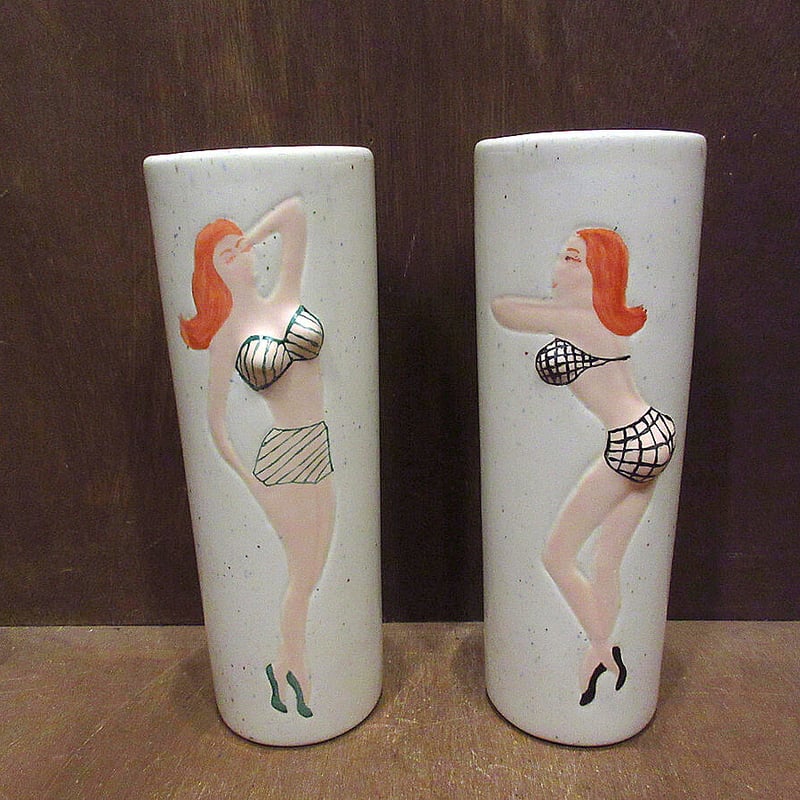 ビンテージ50's○3Dピンナップガールセラミックタンブラー2点セット