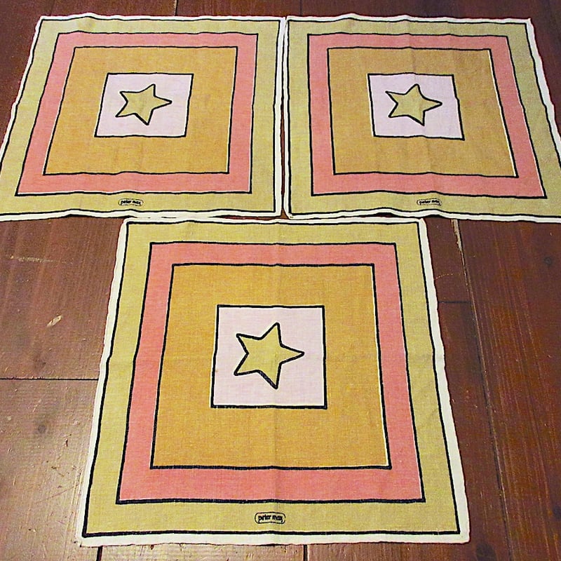 ビンテージ60's70's○Peter Maxリネンクロス3点セット○260126z8-fbr