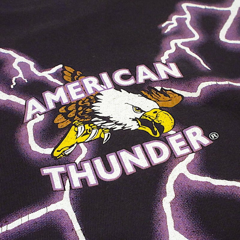 ビンテージ90's○AMERICAN THUNDER両面大判プリントTシャツ黒