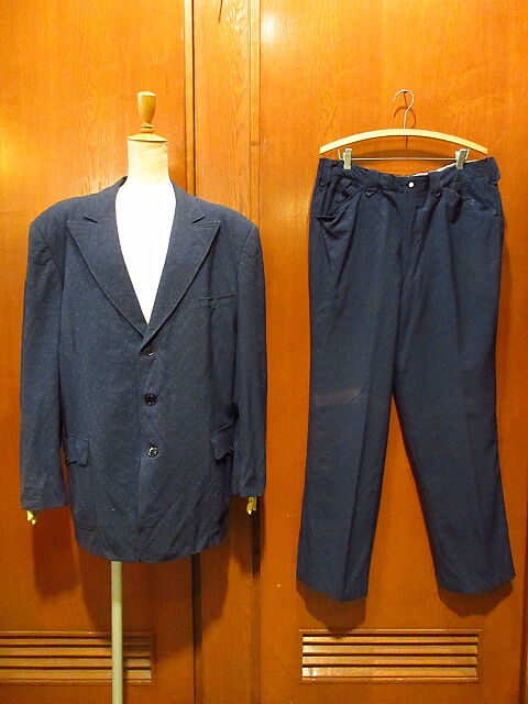 ビンテージ50's○ネップ織り3Bスーツツーピース紺○210120s6-m-suit 