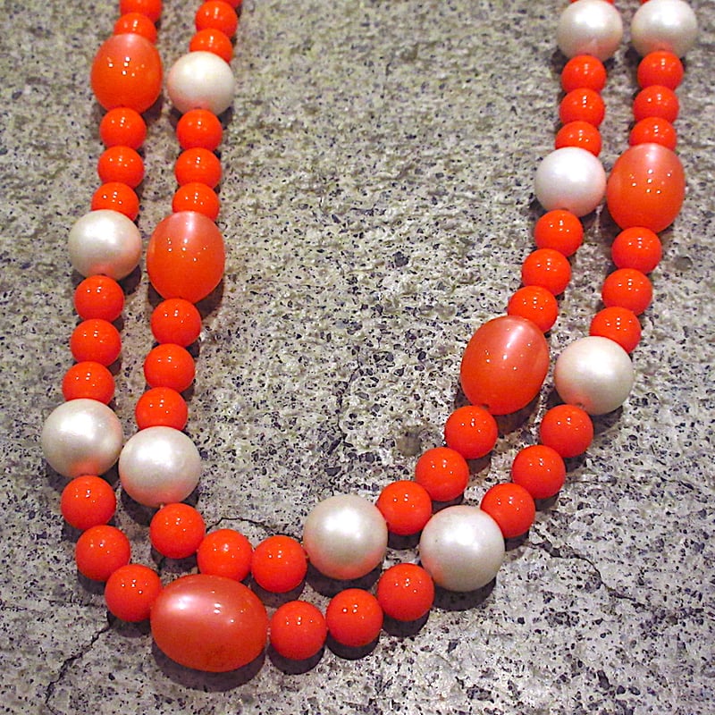 ンテージ○ビーズネックレスオレンジ○240201c5-ncl レディースレトロ