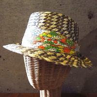 ビンテージ○レディース花飾り付きストローハット○210607n2-w-ht-str