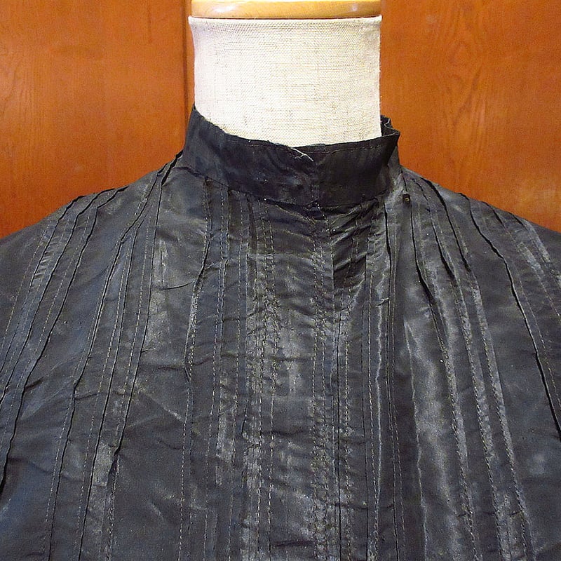 Antique ヴィクトリアン リネン シャツ 長袖 レース ブラック