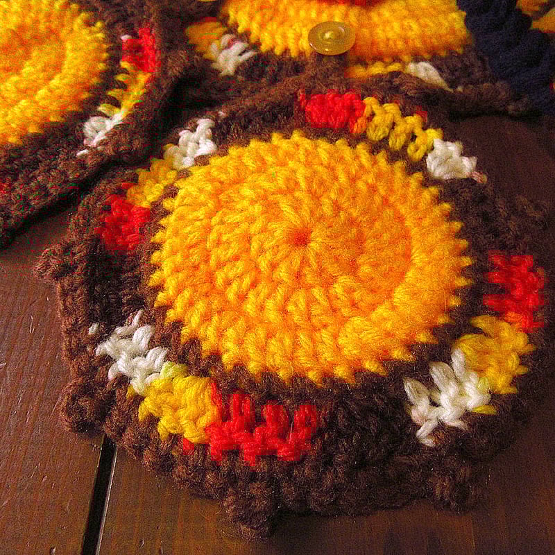 ビンテージ○かぎ針編みインディアンタペストリー○240216k6-sign