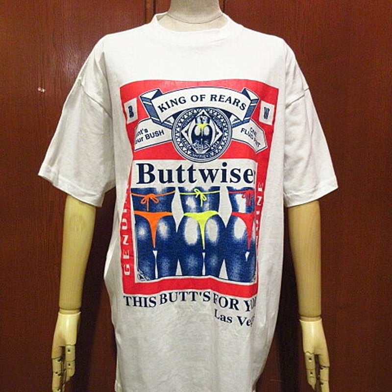 希少。90's後期　Buttwiser ビンテージTシャツ　バドワイザーパロディ