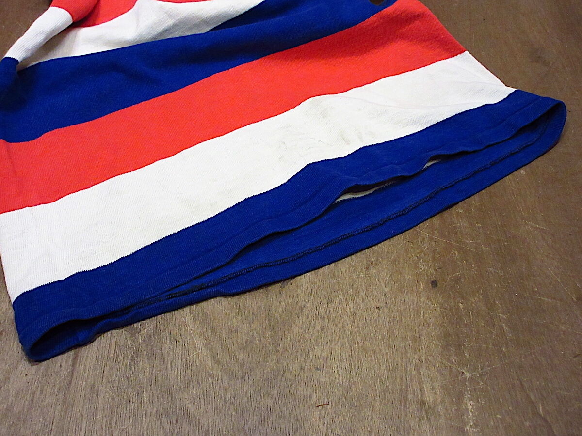 ビンテージ70's○長袖ボーダーラガーシャツ赤×白×青○231005p1-m-plsh