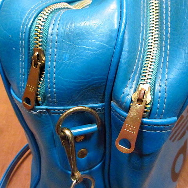 ビンテージ70's80's○adidasレザーショルダーバッグ青○200812n6-bag-s
