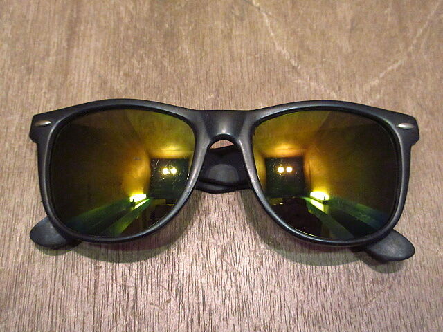 ビンテージ80's90's○ミラーレンズウェリントンサングラス黒○201006n5