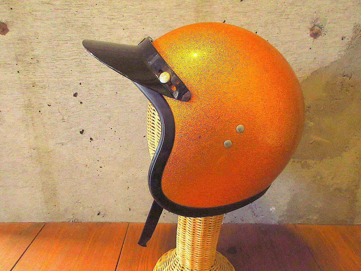 ビンテージ60's○バイザー付きジェットヘルメットオレンジsize L