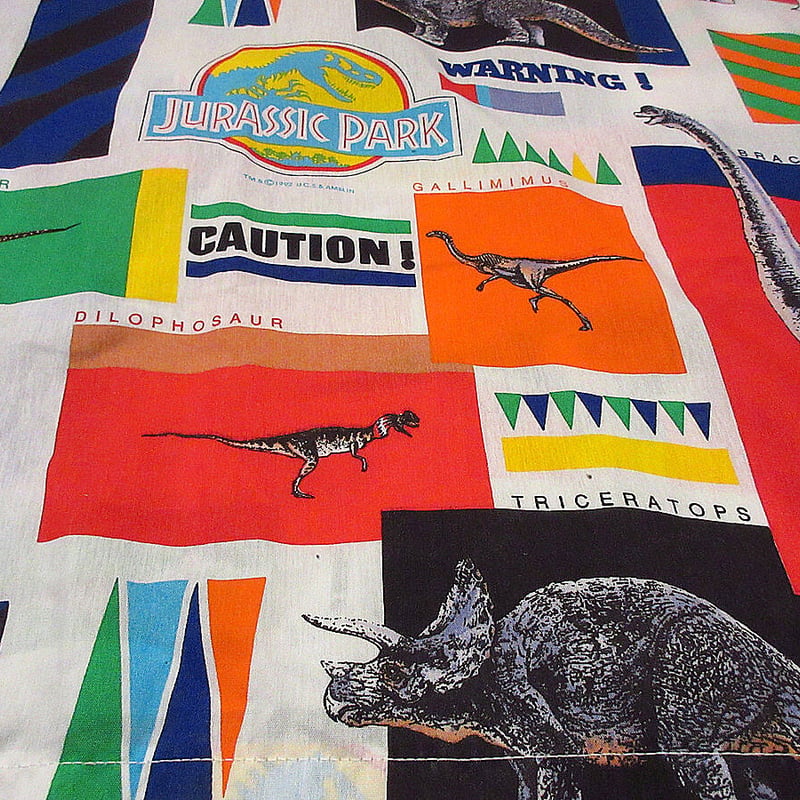 ビンテージ90's○JURASSIC PARK総柄ツインベッドシーツA size 237cm×
