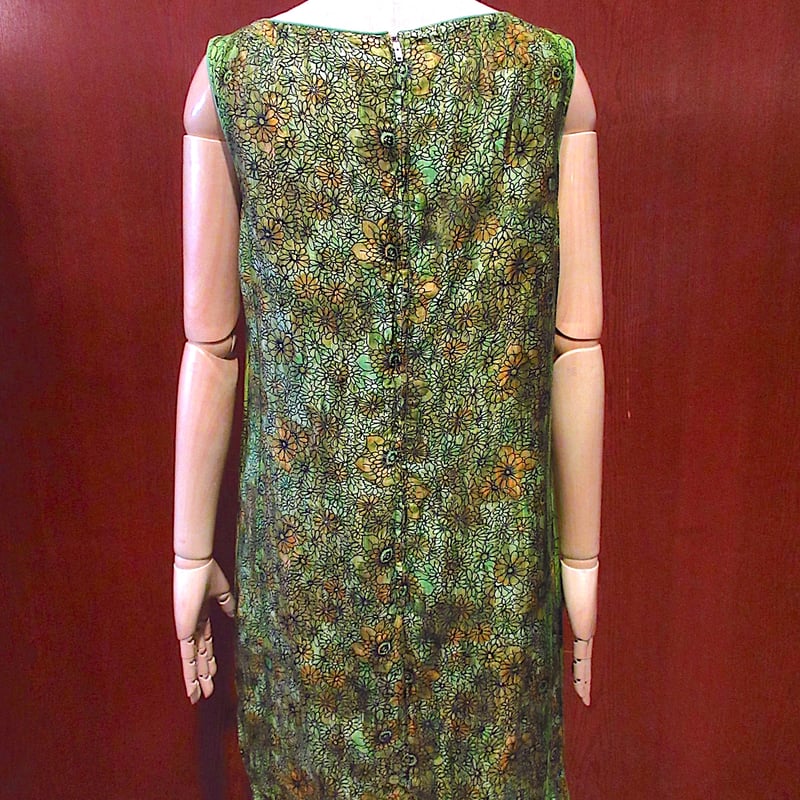 ビンテージ60's70's○DYNASTY花柄シルクノースリーブワンピース ビンテージ60's70's○DYNASTY花柄シルクノースリーブワンピース