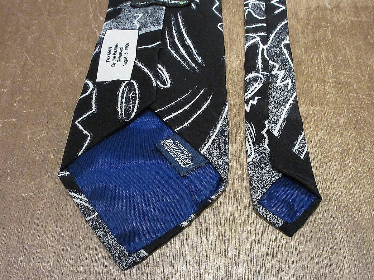 ビンテージ90's○THE BEATLES TAXMANアートプリントシルクネクタイ黒