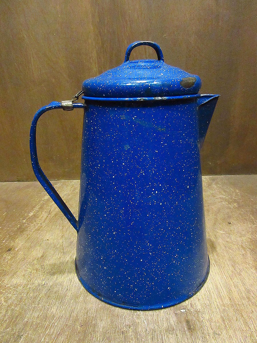 ビンテージ○ホーローケトル青○240906j1-otdeqpアウトドアやかん