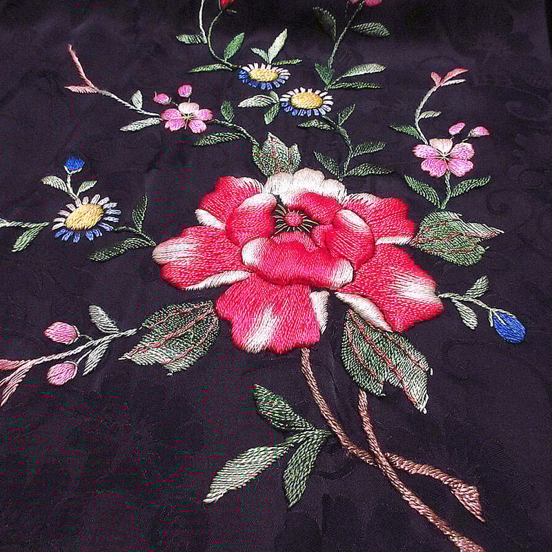 ADRIENNE LANDAU 古着 刺繍 花柄 ロング ガウン サーモンピンク a77832665ec69ba8868ae9c7a0666b