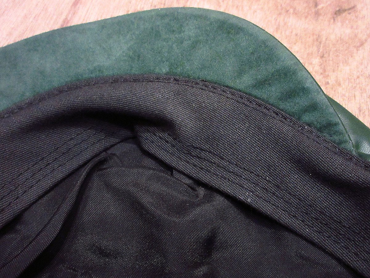ヴィンテージレザーハンチングスタッズ付き ビンテージ○BRONERレザーハンチング帽深緑size L○240310i4-m-cp-htg