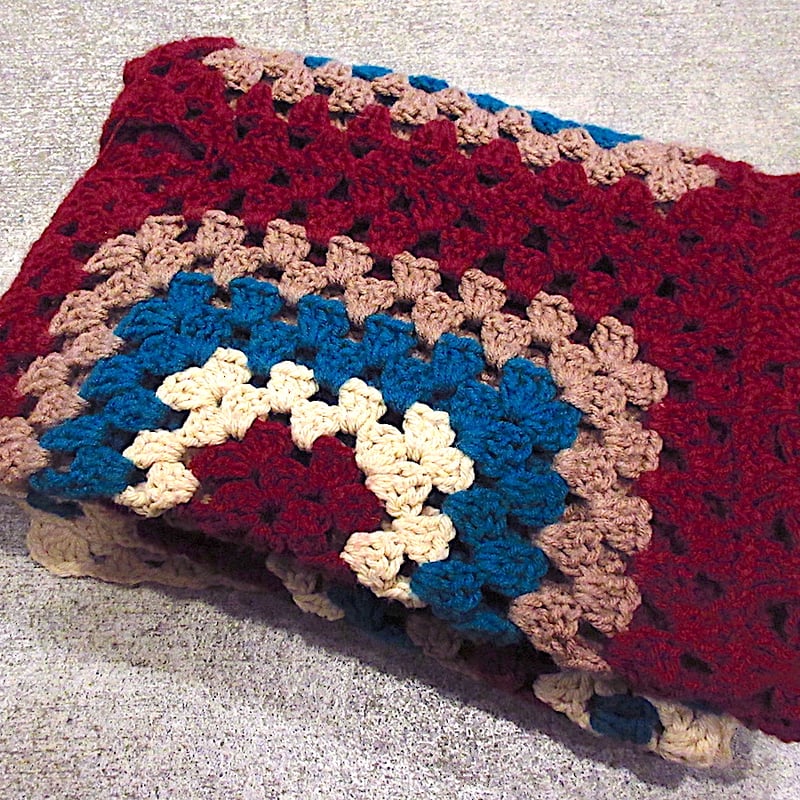 ビンテージ○かぎ針編みブランケットsize約133cm ×約112cm○240216c8-bl