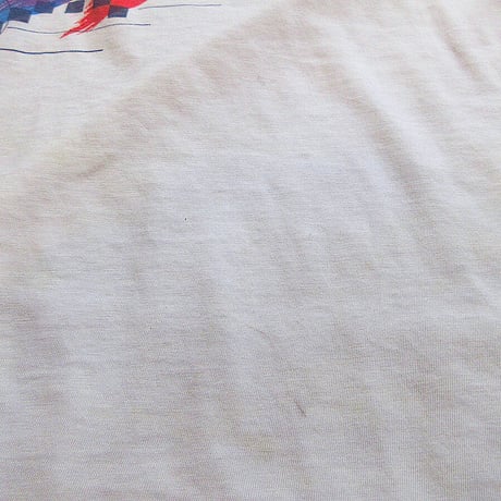ビンテージ80’s●レーシング？コットンプリントTシャツ白size M●230909k6-m-tsh-ot 1980s半袖古着幾何学模様アート