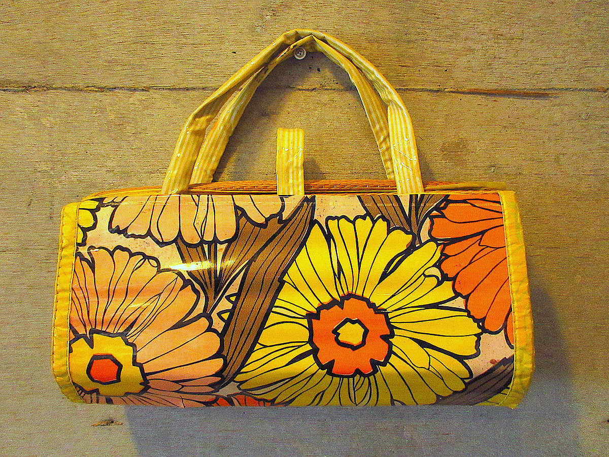 ビンテージ70's○レトロフラワーレジャーシートバッグ○240820k3