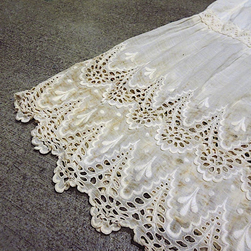 ビンテージ~20's○レース刺繍柄コットンキャミソールワンピース白×生成