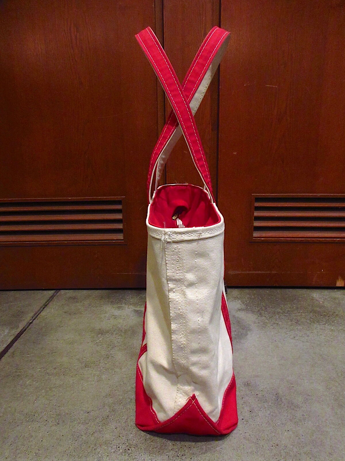 ビンテージ○L.L.Beanジッパー付きキャンバストートバッグ生成り×赤