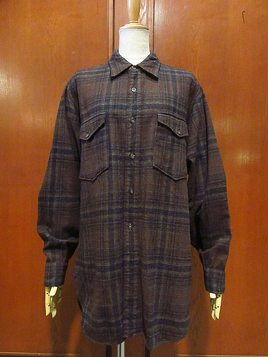 ビンテージ50's60's○PENDLETONチェックウールシャツ茶size 16○23012