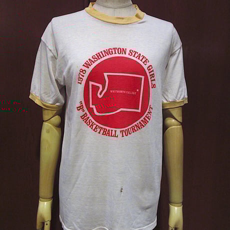 ビンテージ70's●WASHINGTON STATE GIRLSリンガーTシャツsize M●240623m6-m-tsh-ot染み込みワシントントップスメンズ古着