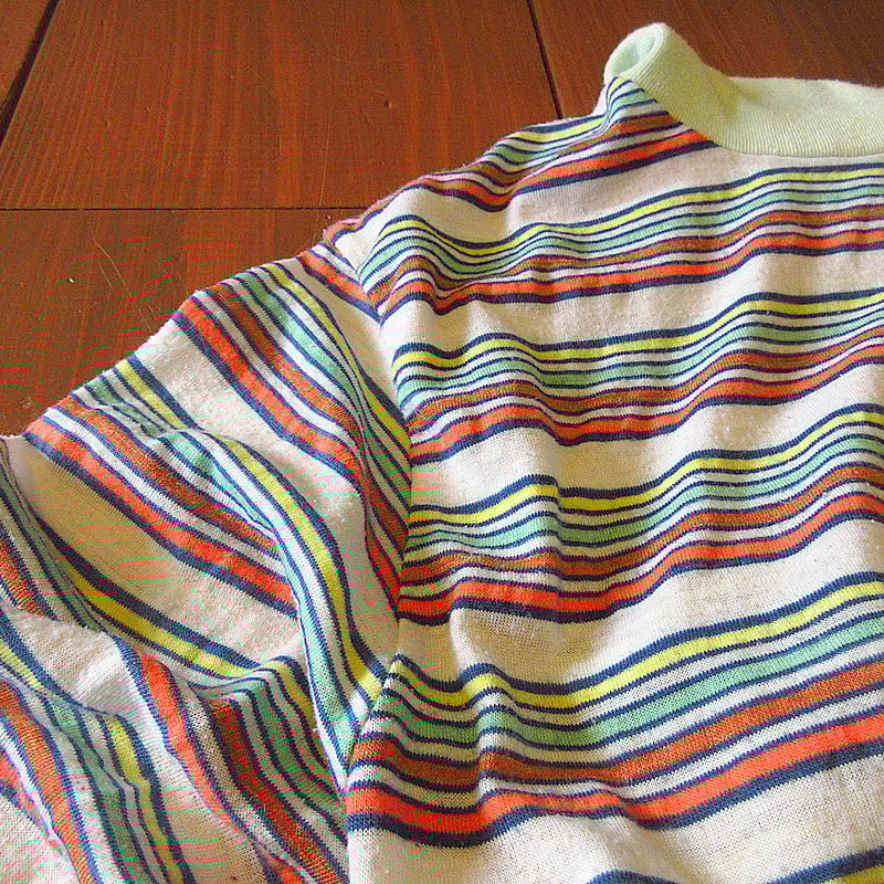 ビンテージ70's○マルチボーダータートルネックTシャツsize L ビンテージ70's○マルチボーダータートルネックTシャツsize L