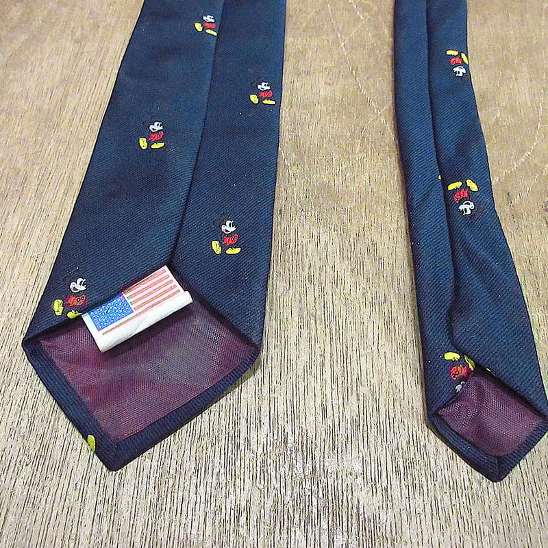 ビンテージ70's80's○ミッキー総柄ネクタイ紺○240123j2-nct