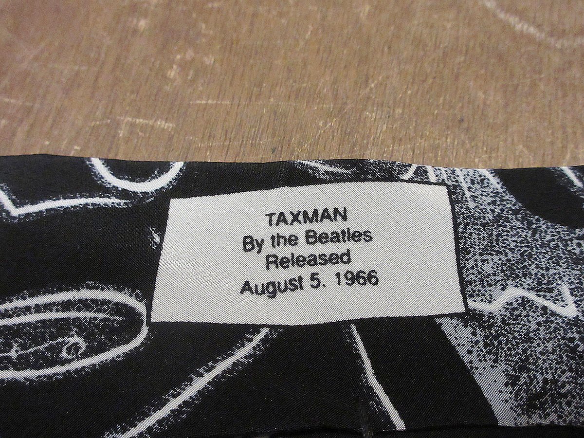 ビンテージ90's○THE BEATLES TAXMANアートプリントシルクネクタイ黒