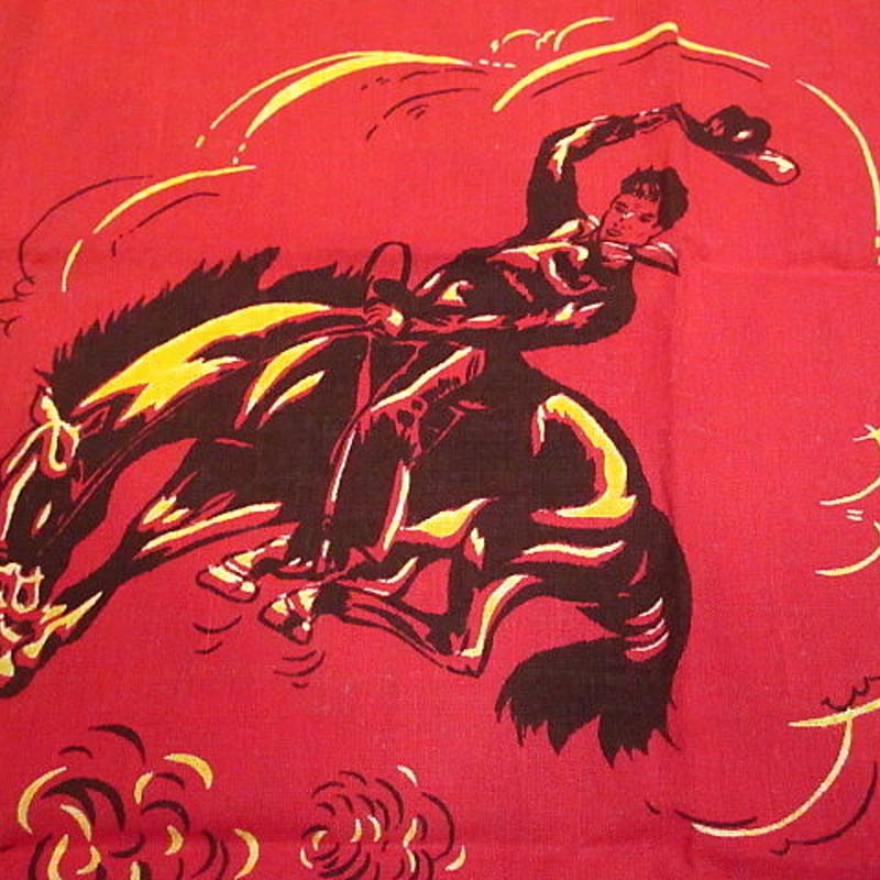 ビンテージ40's50's○カウボーイプリントバンダナ赤○200712n5-bnd