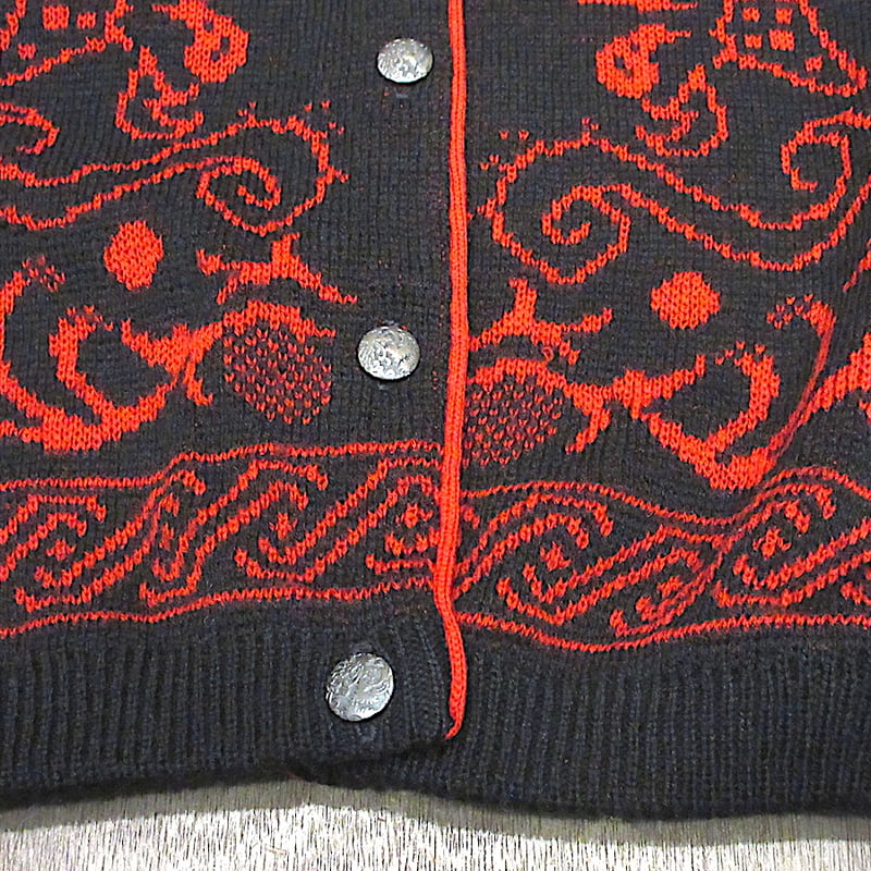 ビンテージ70's80's○PENDLETONレディース総柄ウールカーディガン赤×黒
