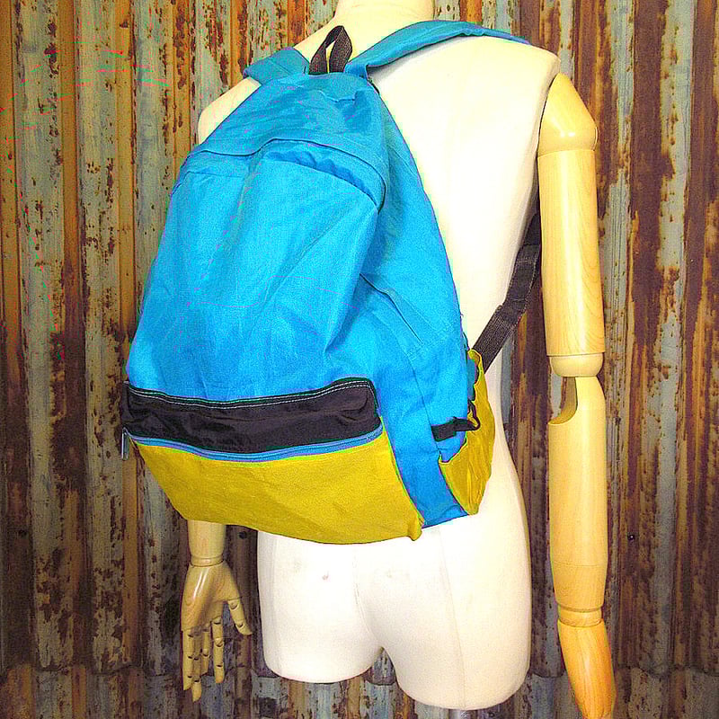 ビンテージ90's○ナイロンバックパック水色×黄○240406k6-bag-bp ビンテージ90's○ナイロンバックパック水色×黄○240406k6-bag-bp