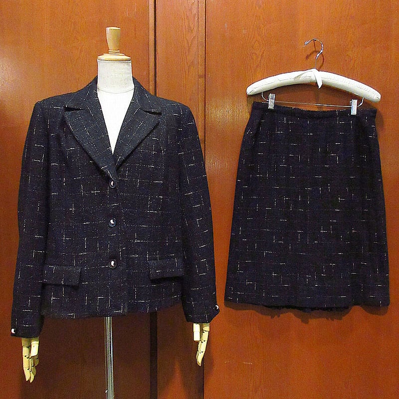 ビンテージ40's50's○レディースピンチバックネップ織りウール3Bスーツ