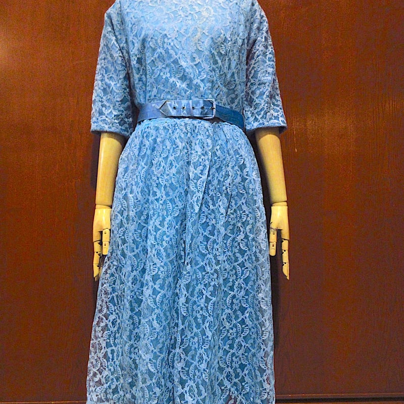 ビンテージ60's○ウエストベルト付き花柄レース刺繍長袖 ビンテージ60's○ウエストベルト付き花柄レース刺繍長袖
