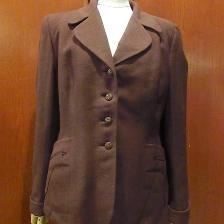 ビンテージ40's●レディースウールテーラードジャケット茶●250212m3-w-jk-wlアウターブレザー古着
