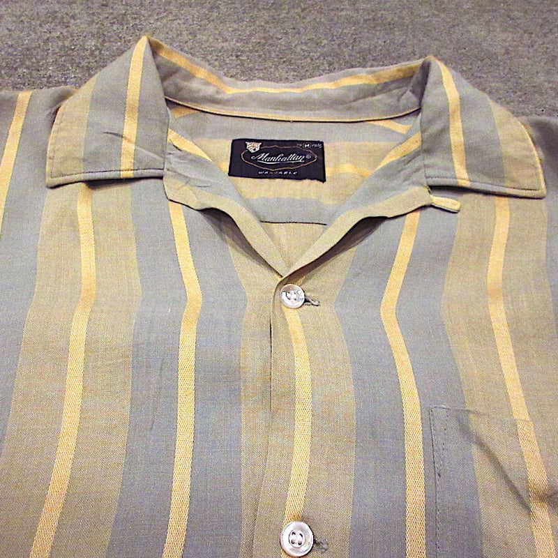 ビンテージ50's60's○Manhattanストライプ半袖ループカラーシャツsize