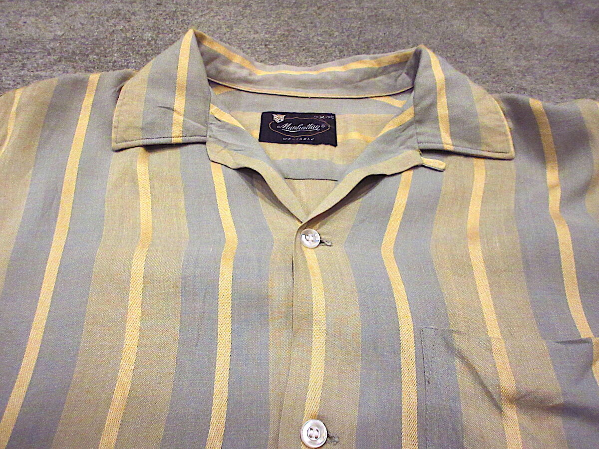 ビンテージ50's60's○Manhattanストライプ半袖ループカラーシャツsize