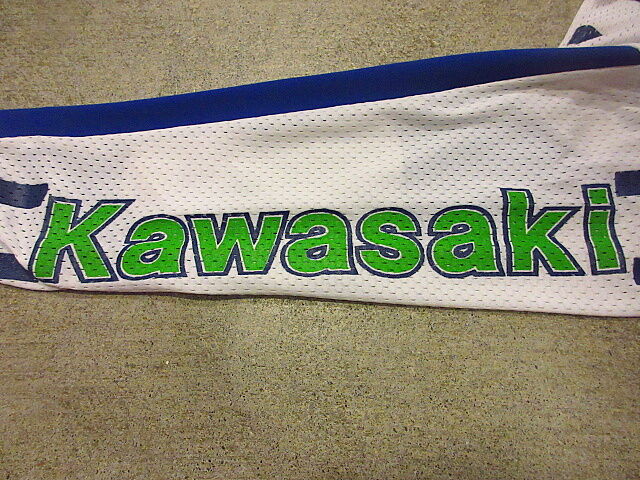 ビンテージ70's○Kawasakiメッシュモトクロス長袖Tシャツ白×青