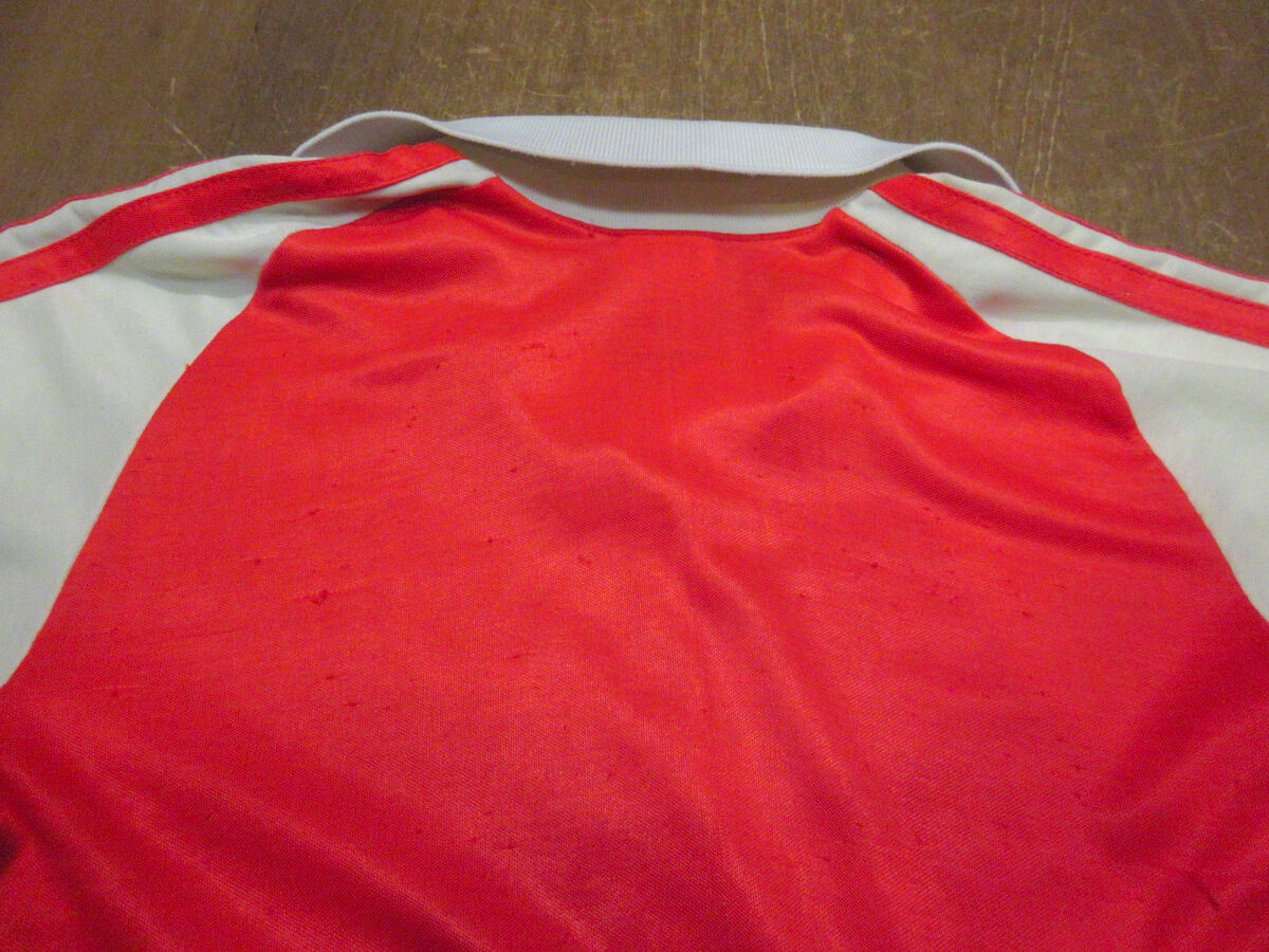 ビンテージ80's○adidasトレフォイルロゴゲームシャツ赤×白size S(34