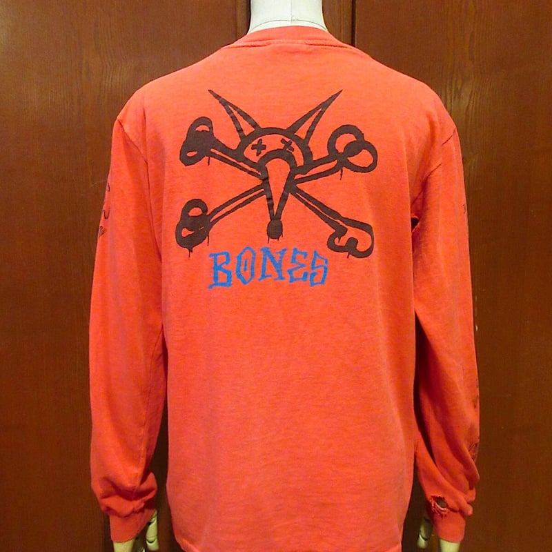 ビンテージ80's○POWELL PERALTA RAT BONES長袖Tシャツ橙M○2204 ビンテージ80's○POWELL PERALTA RAT BONES長袖Tシャツ橙M○2204