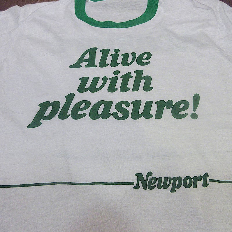 ビンテージ80's○DEADSTOCK NewportプリントリンガーTシャツsize