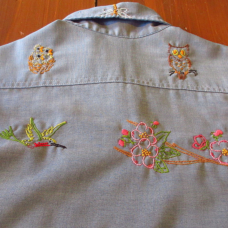 ビンテージ70's○BIG MAC刺繍入りシャンブレーシャツ○240407j4-m-lssh-