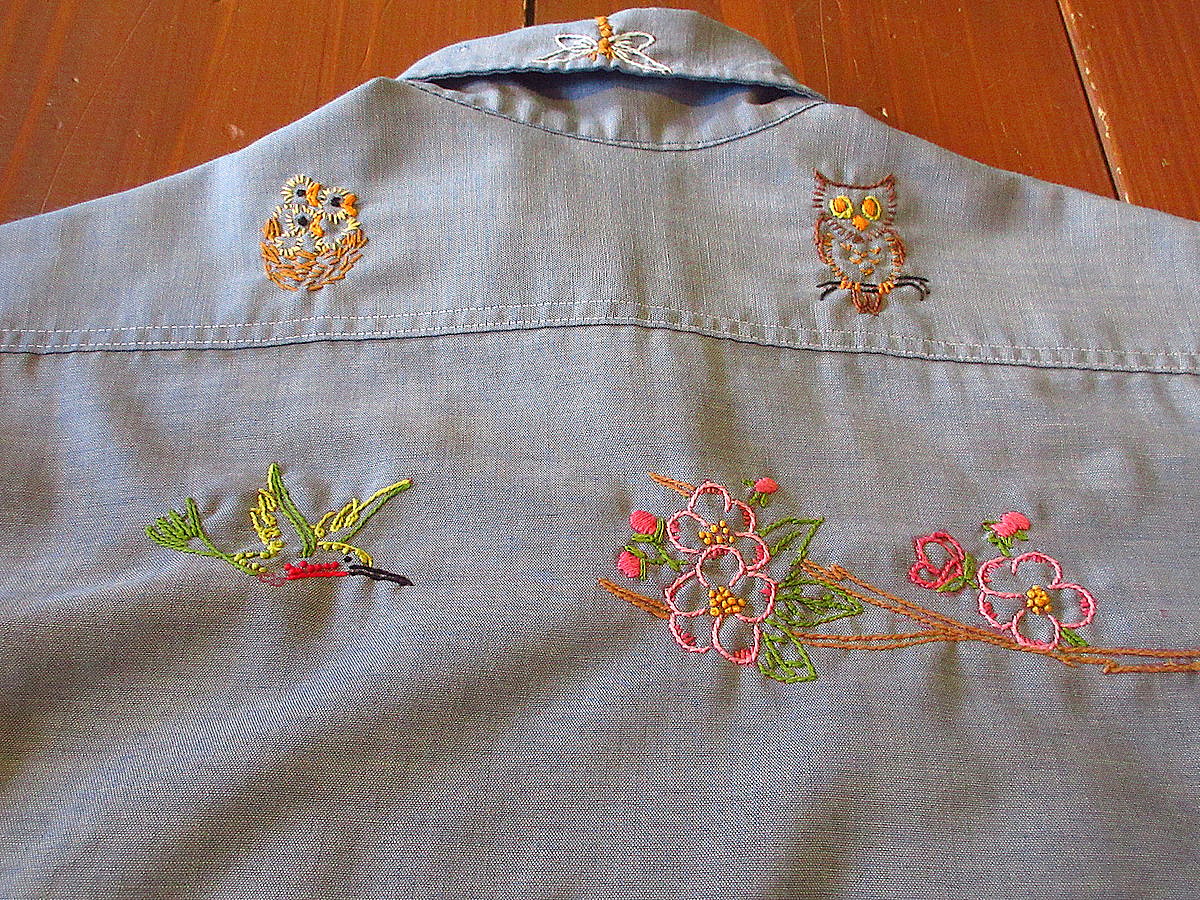 ビンテージ70's○BIG MAC刺繍入りシャンブレーシャツ○240407j4-m-lssh-