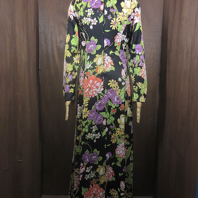 ビンテージ70's○Plaza Square花柄長袖ワンピース○260324n3-w ビンテージ70's○Plaza Square花柄長袖ワンピース○260324n3-w
