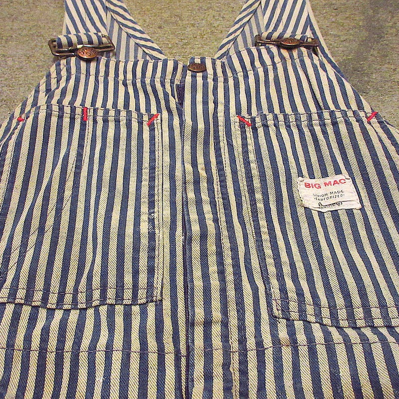 70s BIG MAC オーバーオール ヒッコリー ストライプ 青 古着 L fit=scale-down,w=1200