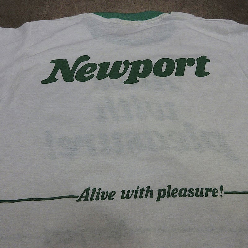 ビンテージ80's○DEADSTOCK NewportプリントリンガーTシャツsize L○2